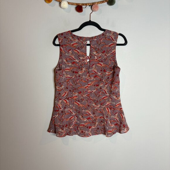 CAbi 3611 Good Luck Red Crane Print Peplum Tank top - Picture 3 of 5